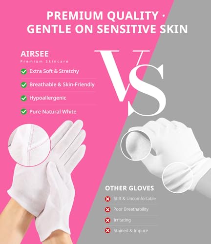 AIRSEE White Cotton Gloves for Moisturizing SPA and Eczema Treatment