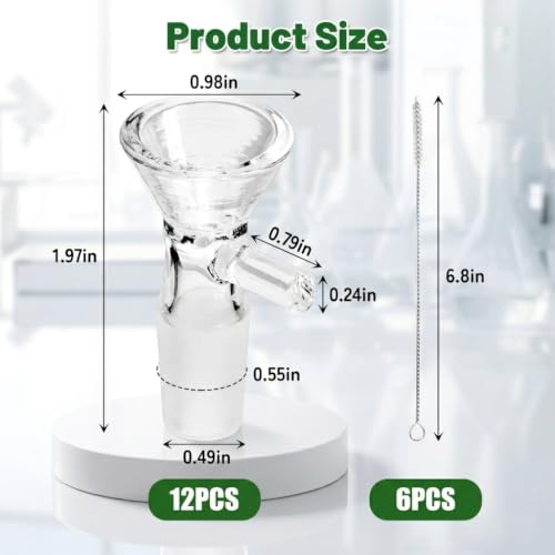 12 Pack 14mm Glass Funnels with Handle for Kitchen & Lab Use
