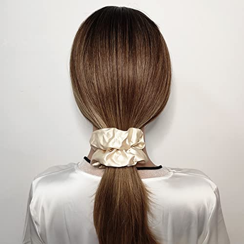 Sufermoe Satin Silk Hair Scrunchies 6-Pack - 4.3 Inch Light Gold Elastic Hair Ties & Ponytail Holders for Women