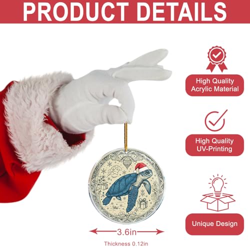 Acrylic Sea Turtle Christmas Ornament 3.6 Inch Hanging Holiday Decor