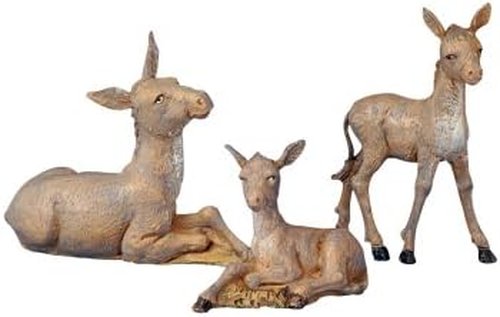 Fontanini by Roman Inc. | 3-Piece Donkey Family Set | Hand Sculpted Nativity Figures | 5" Collection