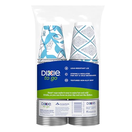 Dixie To Go Disposable Paper Cups with Lids, 12 oz, 60 Count