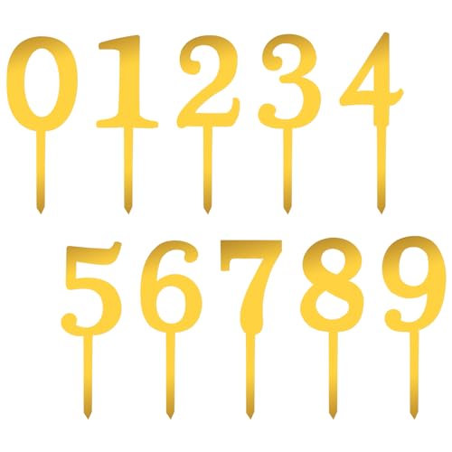 IANFAN 20 Pcs Gold Acrylic Number Cake Toppers 0-9 Birthday Cupcake Decor