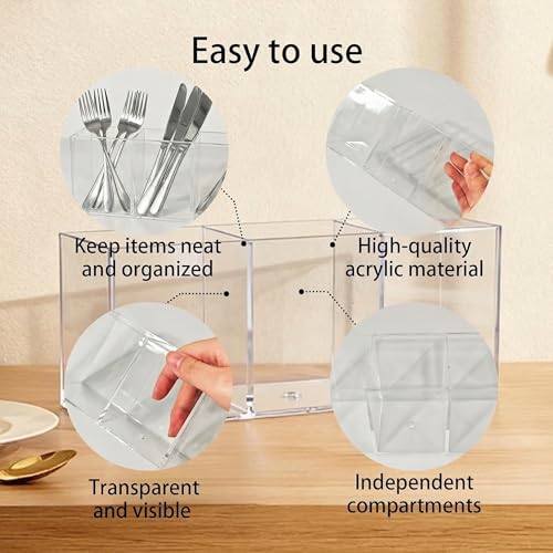 Daxilonyz 3-Section Acrylic Cutlery Organizer, Transparent Medium Holder