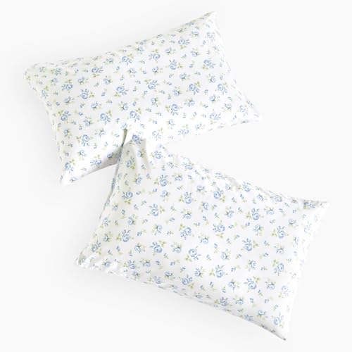 Wake In Cloud Floral Pillowcases, Set of 2, Standard 20x26, White Blue
