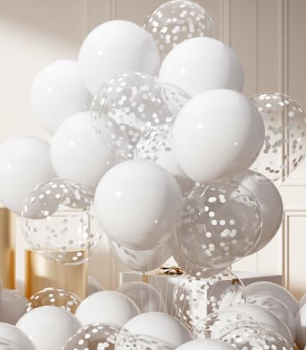 AULE White Confetti Balloons Set - 42pcs 12 Inch Latex & Confetti Balloons for Parties