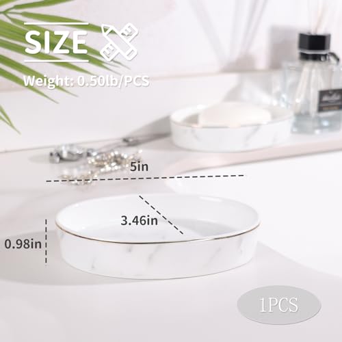Ceramic White Marble Soap Dish Holder - Oval Design, Easy Clean