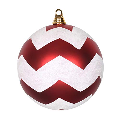 8 Inch Christmas Ornament Chevron Ball Red White Matte Shatterproof Holiday Decoration - Variation of Red / 8"