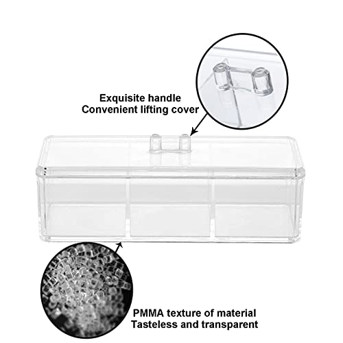 Clear Acrylic Qtip Holder with Lid - 3 Compartment Cotton Ball Dispenser