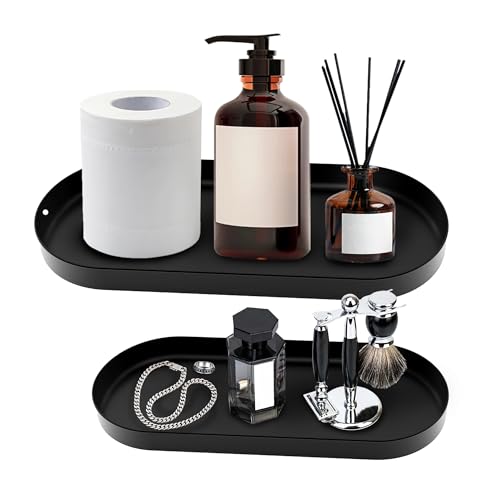 Black Metal Toilet Tank Tray Set - 2-Piece Bathroom Organizer