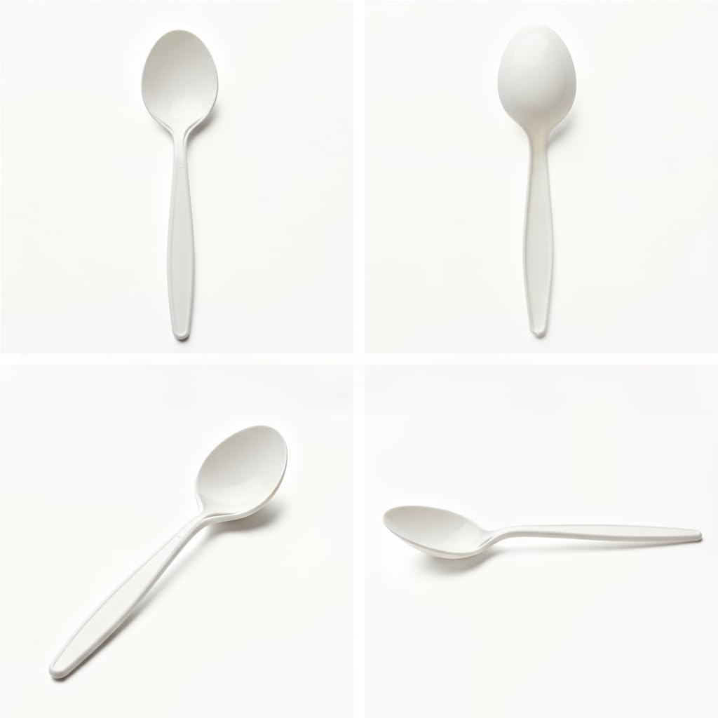 Yoaier Eco-Friendly 6" Disposable Soup Spoons - 50 Pack Heavy Duty Disposable Silverware, Extra-Length Cornstarch Serving Spoons for Hot Soup, Ice Cream,Chili, Parties (Ivory)