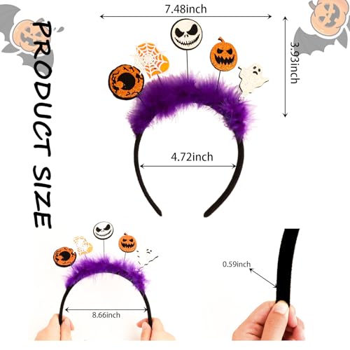 2 Pcs Halloween Feather Headbands Ghost Pumpkin Spider Web Hair Accessories