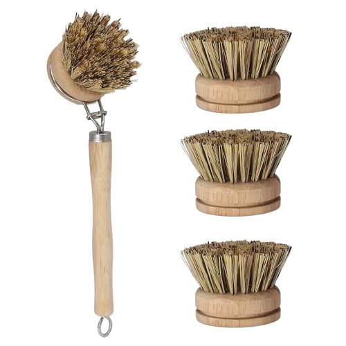 Harskiyer 5-Piece Wood Dish Brush Set with 4 Replaceable Heads
