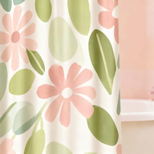 Pink & Green Floral Shower Curtain, Waterproof 180x180cm