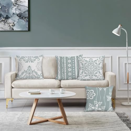 COZZSNUGE Velvet Throw Pillow Covers, Grey Damask Geometric, 18x18 Set of 4