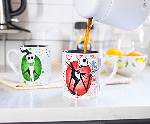 Nightmare Before Christmas Jack Holiday Themed Ceramic Mug Set - 14oz, Set of 2