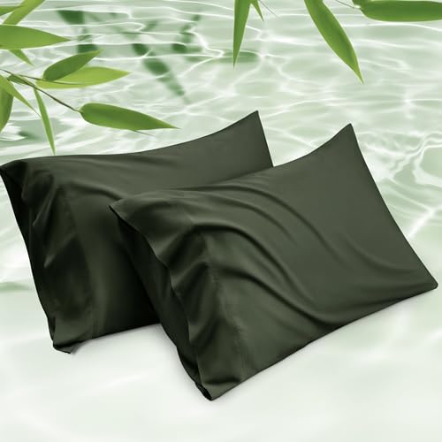 Cooling Bamboo Pillowcases Set of 2 - Olive Green, 20x26 Inches