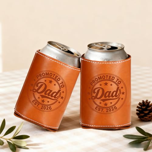 Leather Beer Can Cooler Sleeve for New Dads - Gift for Expecting Fathers