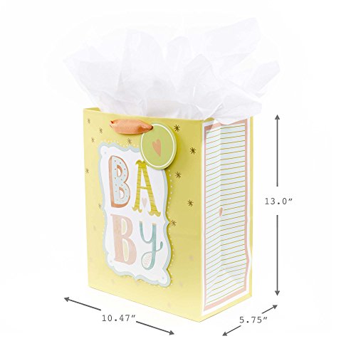Large Baby Gift Bag with Tissue Paper - Yellow, 13"