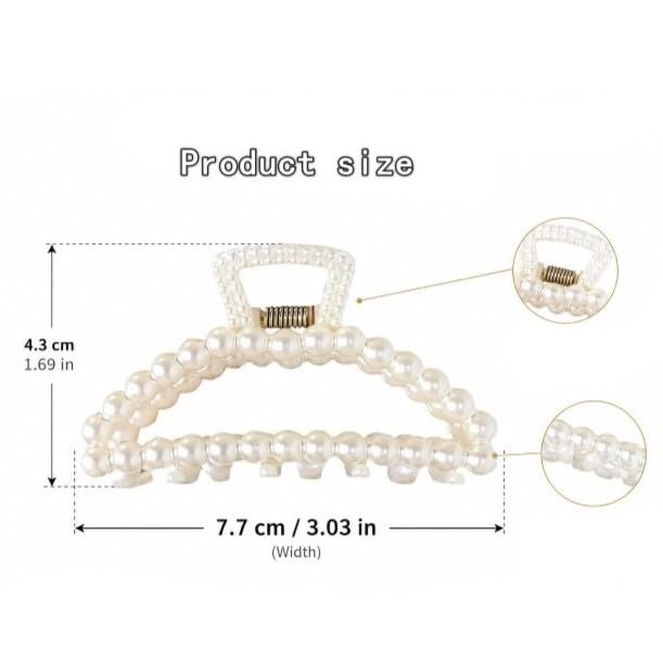Large White Faux Pearl Hair Claw Clips for Thick and Thin Hair