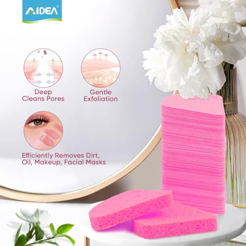 AIDEA Compressed Facial Sponges 48 Count - Natural Cellulose Face Sponges for Cleansing, Exfoliating, and Makeup Removal