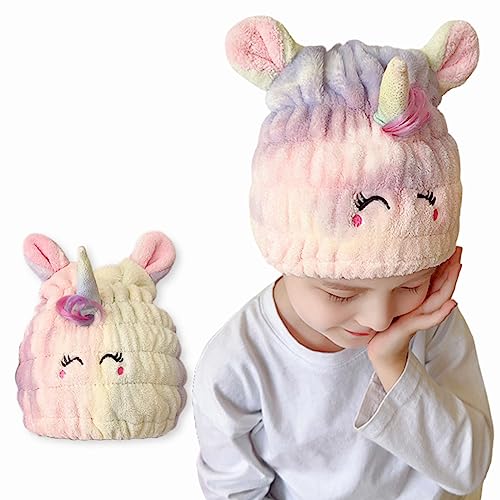 LCBD Unicorn Microfiber Hair Towel Wrap for Kids - Quick Drying Hair Cap