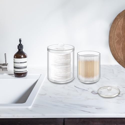 YOLCAR 2-Pack Acrylic Cotton Swab Holder with Lids - 10oz & 12oz
