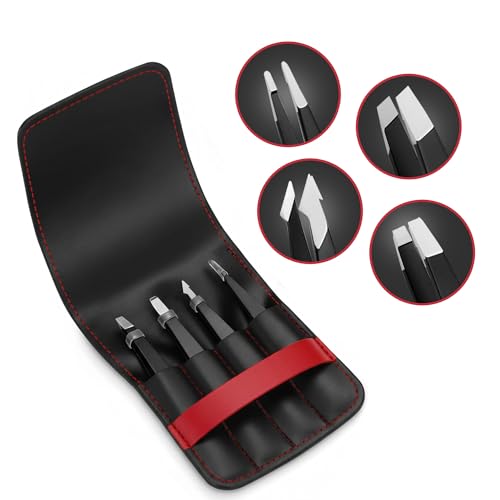 MARCO ESRA 4-in-1 Stainless Steel Tweezers Set with Travel Case