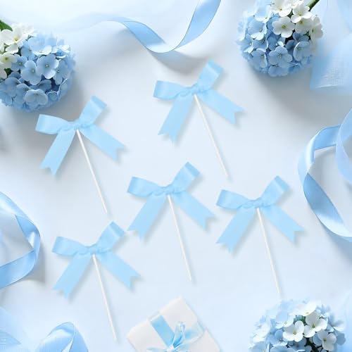Blue Bow Cake Topper Set - 19Pc Ribbon Birthday & Bridal Shower Decor