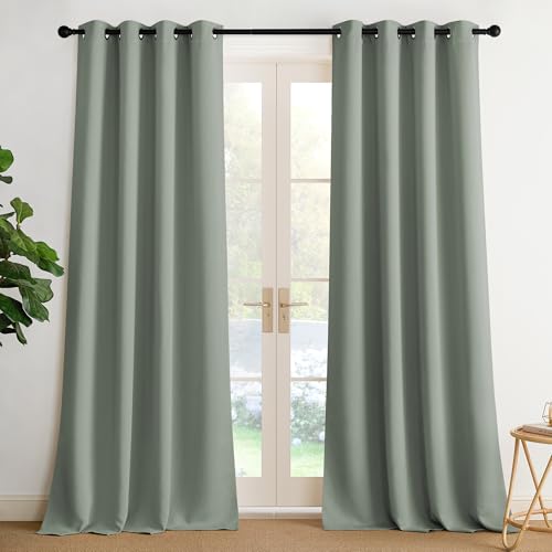 NICETOWN Sage Green Blackout Curtains, 52"W x 90"L Grommet Panels (Set of 2)
