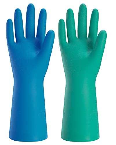 Reusable Nitrile Rubber Dishwashing Gloves - Non-Slip Cleaning Gloves (2 Pairs)