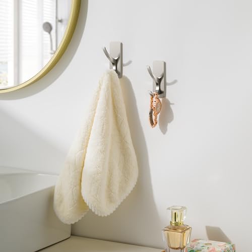 Self-Adhesive Towel Hooks - Extra Strong 10LB, Brushed Nickel, 4 Pack