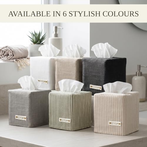 KIBAGA Beige Linen Square Tissue Box Cover - Decorative Facial Tissue Holder