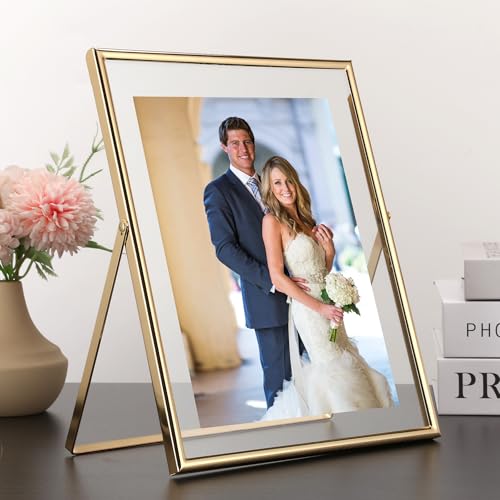 Gold 8x10 Inch Floating Picture Frame 2 Pack - Adjustable Tabletop & Wall Mount