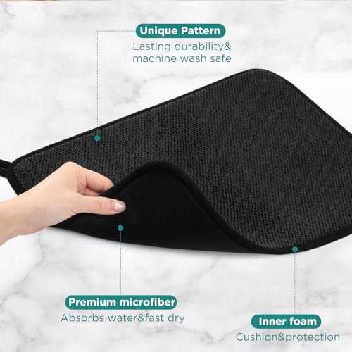 GeeRic Reversible Microfiber Dish Drying Mat 16x12 Inch Black – Ultra Absorbent Kitchen Pad