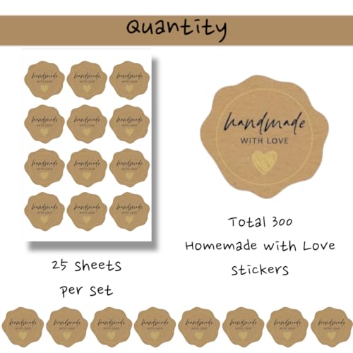 300 Made with Love Stickers - 1.75" Craft Paper Labels with Gold Foil
