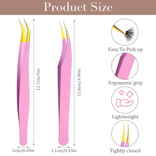 Lash Extension Tweezers Set - 2 Pcs Stainless Steel Isolating Tweezers