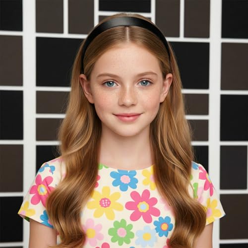 Black Satin Headbands 2 Pack, 1.1 Inch Wide Non-Slip Hair Bands