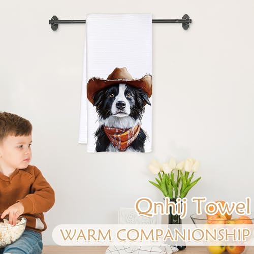 Cowboy Border Collie Decorative Hand Towel - 16x24 Inch Kitchen Towel