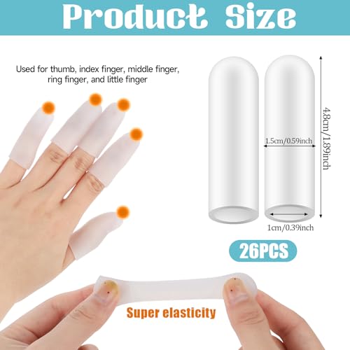 26pcs White Silicone Finger Protectors,Finger Covers,Finger Cots Small,Finger Tip Band-Aids for Finger Cracking Trigger Finger Arthritis Pain Relief