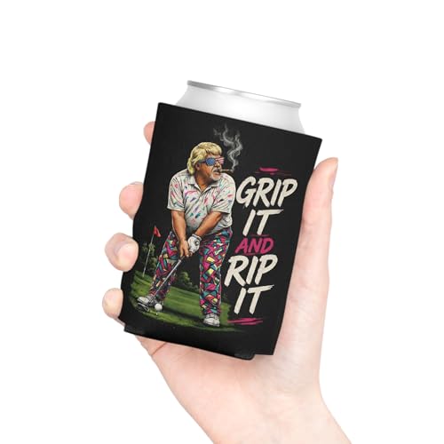 Funny Grip It and Rip It Golf Can Cooler Sleeve - Neoprene Drink Holder for 12oz Cans & Bottles