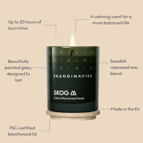 Skandinavisk Scented Candle - Forest (Skog) 2.3oz - Sustainable, Vegan, FSC Beechwood Lid
