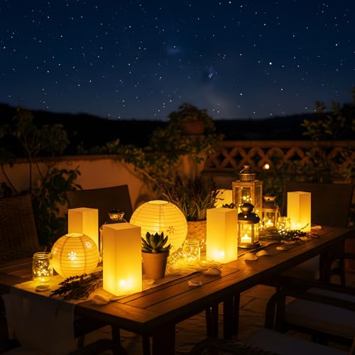 White Luminary Bags with LED Candles Set - Waterproof Pathway Decor