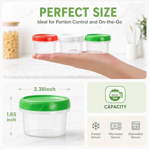 EONJOE 2oz Reusable Plastic Salad Dressing Containers with Airtight Lids - 6 Pack