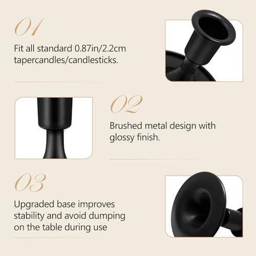 KSWING Short Black Metal Taper Candle Holders - Set of 2