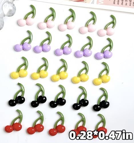 200Pcs 3D Cherry Nail Charms Resin Fruit Flatback Rhinestones for DIY Nail Art