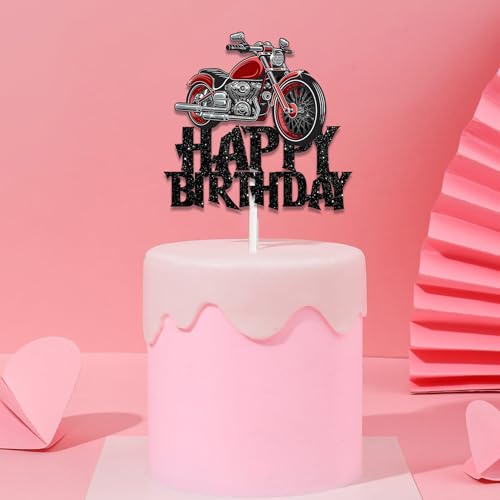 Black Glitter Motorcycle Racing Cake Topper - Birthday Decor