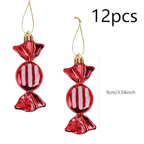 DAHI 12pcs Red Christmas Candy Cane Tree Ornaments, 3.5 Inch