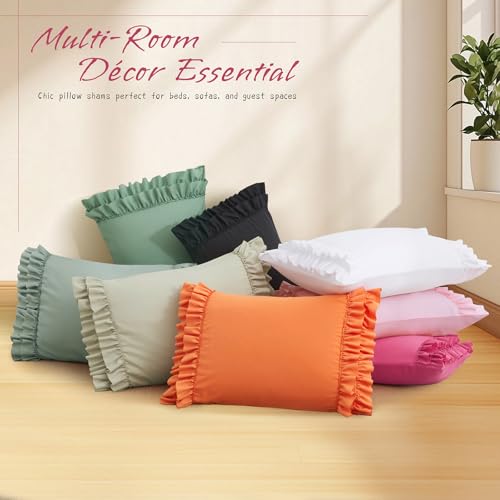 Vonty Hot Pink Ruffled Pillow Cases Set of 2, 20x54 Inch Body Size, Double Ruffle Design