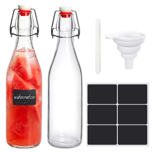 Korty 16oz Swing Top Glass Bottles, Airtight Flip-Top Jars - 2 Pack